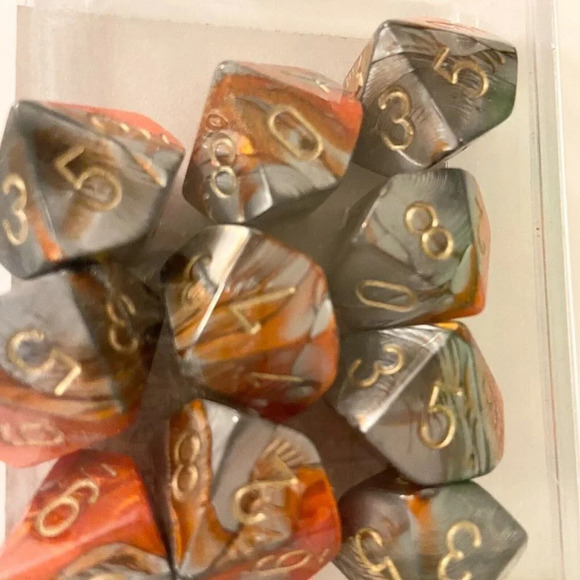 Chessex Manufacturing Gemini Dice Orange Steel  Gold CHX26261 Set of 10 - Picture 5 of 6